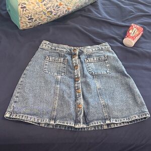 BDG Light Blue Button-Front Denim A-Line Mini Skirt